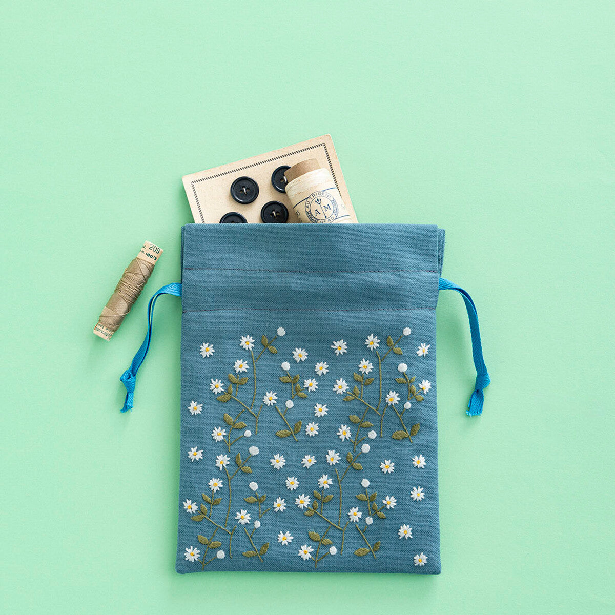 星あかりの刺繡手帖巾着袋